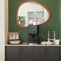 modern mirror and coffee area